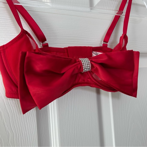 Victoria's Secret 34D Dream Angels Red Satin Bow Bling Sling Push Up Bra - Picture 4 of 8